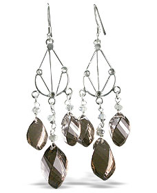 Design 13952: brown,white smoky quartz chandelier earrings