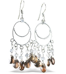Design 13955: brown,white smoky quartz chandelier earrings