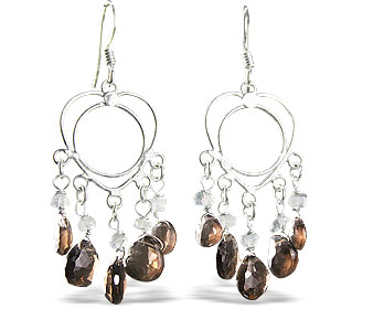 Design 13959: brown,white smoky quartz earrings
