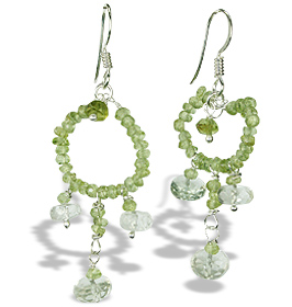 Design 14019: green,white prehnite hoop earrings