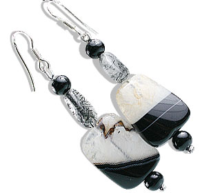 Design 14710: black,gray onyx contemporary earrings