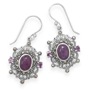 Design 21744: purple turquoise drop earrings
