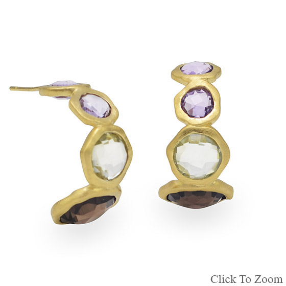 Design 21813: multi-color multi-stone hoop earrings