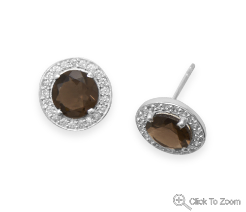 Design 21880: brown smoky quartz post earrings