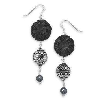 Design 21977: black multi-stone drop earrings