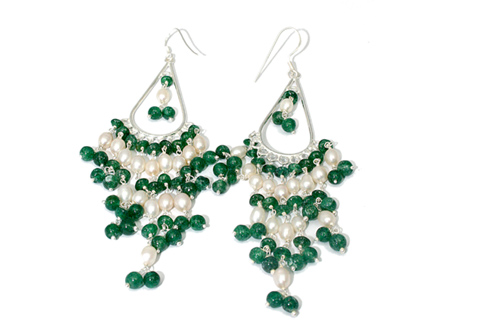 Design 9634: green,white aventurine chandelier earrings