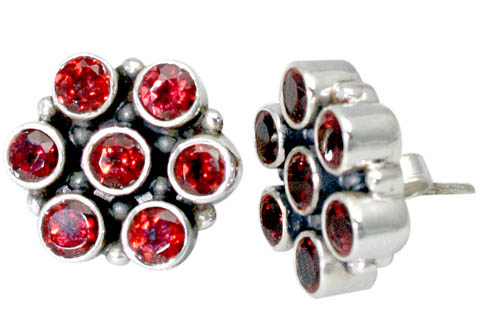 Design 9639: red garnet flower, post earrings