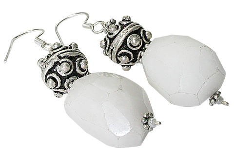 Design 9713: white snow quartz ethnic, tumbled earrings