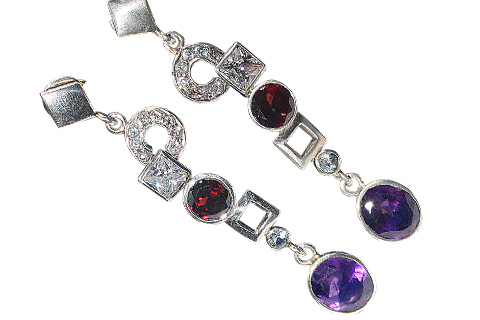 Design 9733: Purple, multi-color multi-stone earrings
