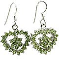Design 12407: green peridot flower, heart earrings