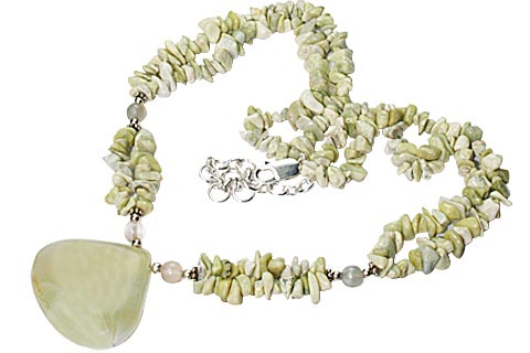 Design 10347: green jasper chipped, drop necklaces