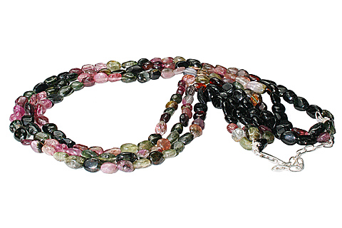 Design 10970: green,pink tourmaline multistrand necklaces