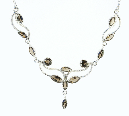 Design 10985: brown,gray smoky quartz necklaces
