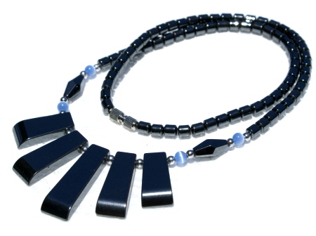 Design 11206: black,blue hematite contemporary, tribal necklaces