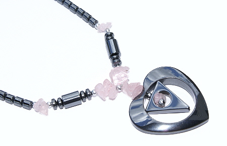 Design 11603: gray,pink hematite necklaces