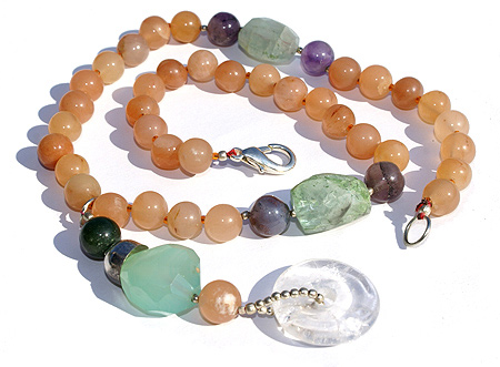 Design 11670: multi,orange,green multi-stone chunky, pendant, tribal necklaces