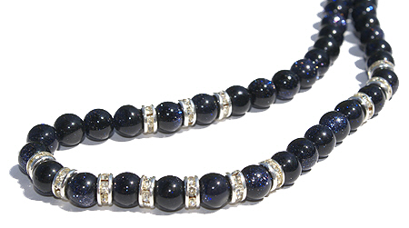 Design 11696: black,blue goldstone simple-strand necklaces