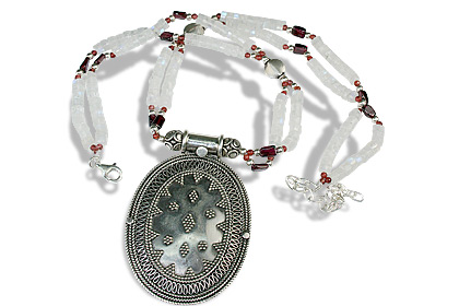 Design 11852: red,white moonstone ethnic necklaces
