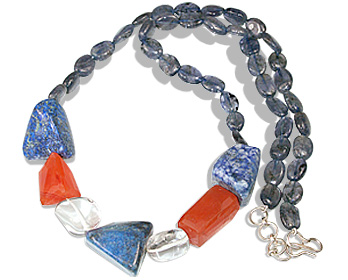 Design 12368: blue,orange,white iolite chunky necklaces