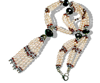 Design 12649: gray,red pearl wedding necklaces
