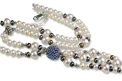 Design 13318: black,blue,white pearl necklaces