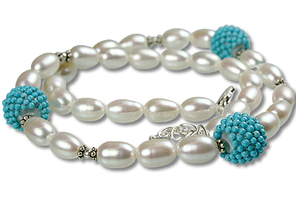 Design 13320: blue,white pearl classic necklaces