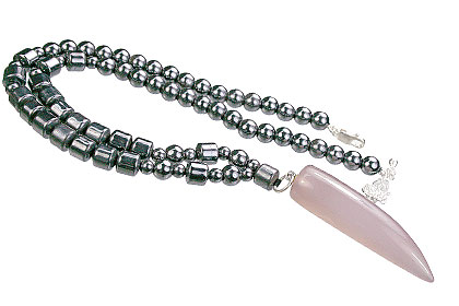 Design 14100: gray,pink hematite charm, mens, pendant necklaces