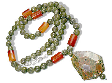 Design 14739: green,orange jasper necklaces