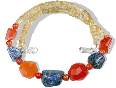 Design 14811: blue,orange,yellow citrine art-deco necklaces