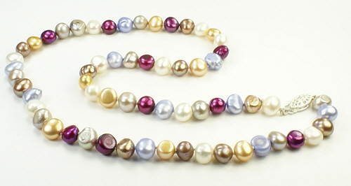 Design 9344: blue,purple,white pearl necklaces