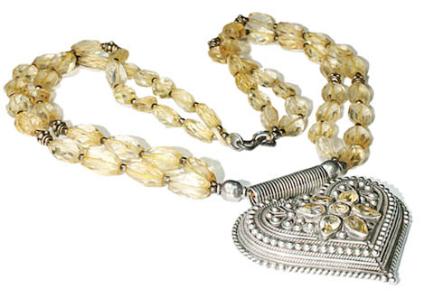 Design 9504: yellow lemon quartz gothic-medieval, heart, medallion, pendant necklaces