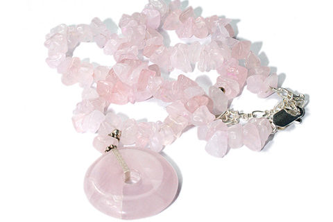 Design 9593: pink rose quartz chipped necklaces