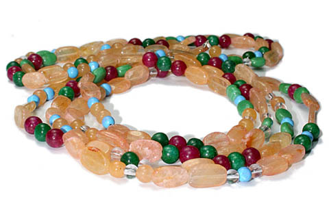 Design 9723: green,red,yellow multi-stone multistrand necklaces