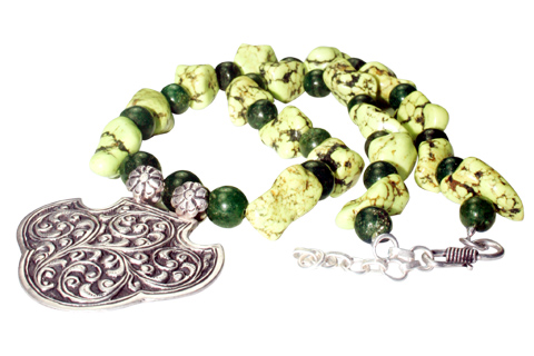 Design 9745: green turquoise ethnic, medallion necklaces