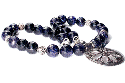 Design 9770: blue goldstone flower, medallion, pendant necklaces