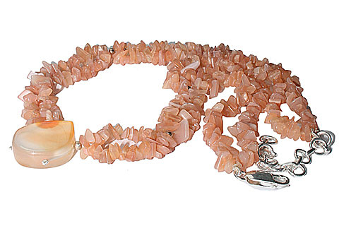 Design 9817: orange moonstone chipped, drop necklaces