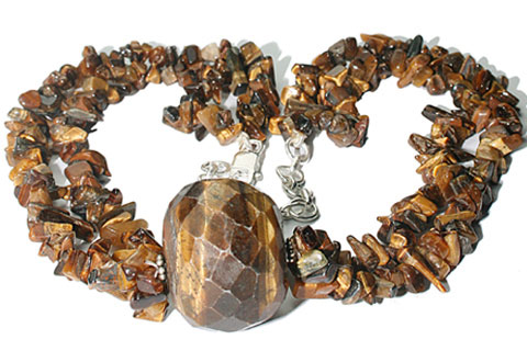 Design 9820: Brown tiger eye chipped necklaces