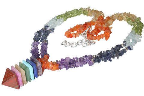 Design 9825: green,orange,purple multi-stone chakra, chipped necklaces