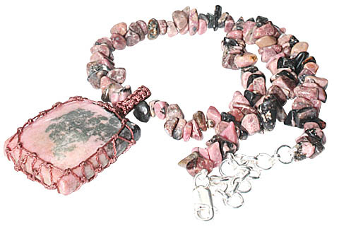 Design 9837: Pink, Black rhodocrosite chipped necklaces