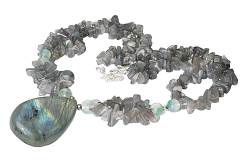 Design 9847: Grey moonstone chipped, drop necklaces
