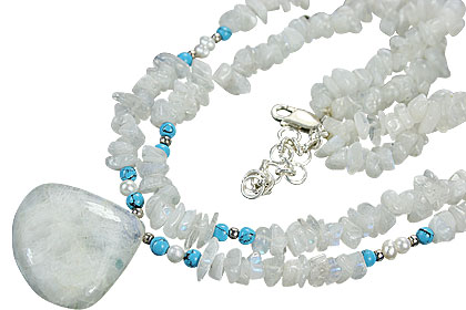 Design 9848: blue,white moonstone chipped necklaces