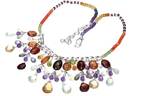 Design 9853: green,orange,red multi-stone choker necklaces