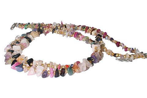 Design 9889: multi-color multi-stone chipped, multistrand necklaces