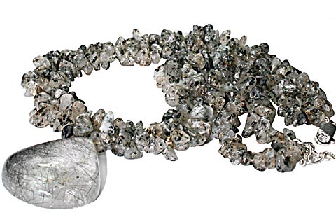 Design 9965: gray,multi-color rotile chipped, pendant necklaces
