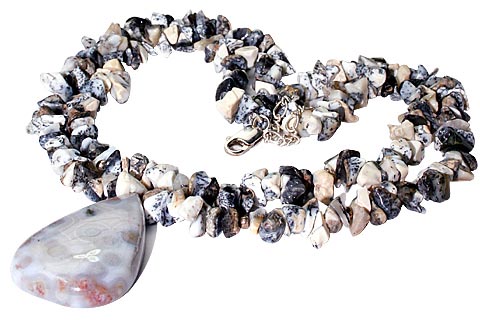 Design 9966: gray,multi-color dendrite opal chipped, contemporary, pendant necklaces