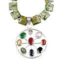 Design 9763: Green jasper ethnic, flower necklaces