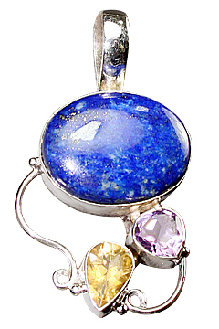 Design 10306: blue,purple,yellow lapis lazuli drop pendants