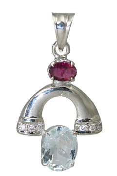 Design 10490: blue,pink aquamarine art-deco pendants