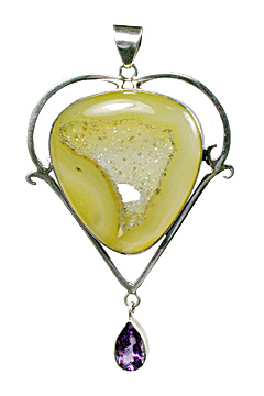 Design 10596: Yellow chalcedony drop, heart pendants