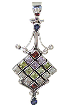 Design 10638: green,red multi-stone art-deco pendants